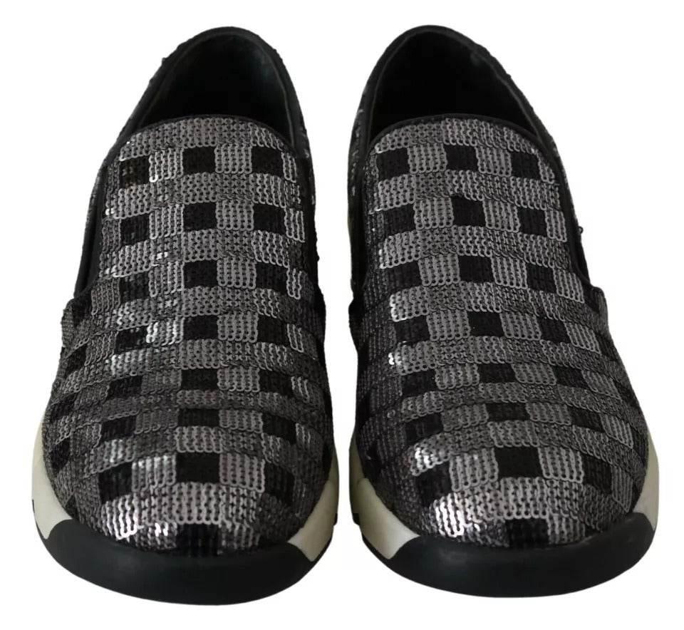 PINKO Silver Black Slip-on Sequence Design Sneakers Shoes - Hilstor