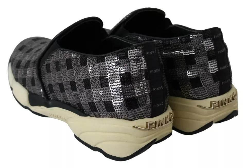 PINKO Silver Black Slip-on Sequence Design Sneakers Shoes - Hilstor