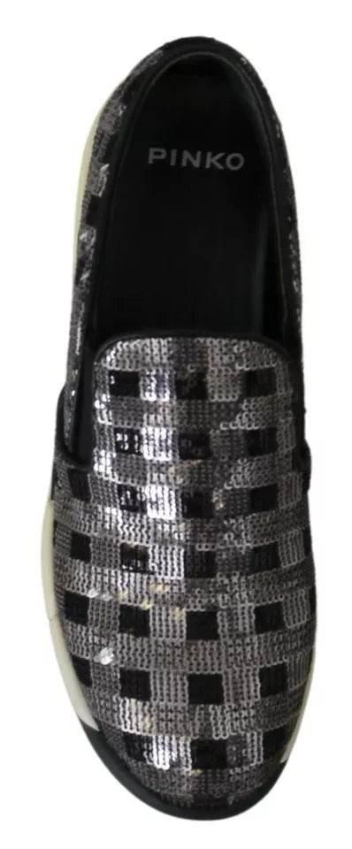PINKO Silver Black Slip-on Sequence Design Sneakers Shoes - Hilstor