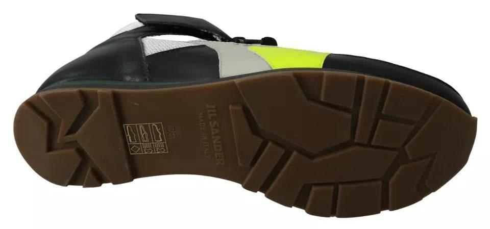 Jil Sander Fog Gray Neon Green Black Lace-Up Strap Shoes - Hilstor