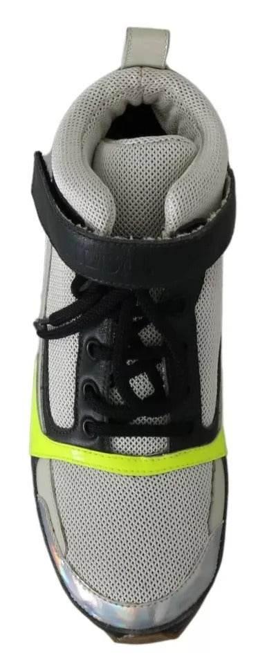 Jil Sander Fog Gray Neon Green Black Lace-Up Strap Shoes - Hilstor