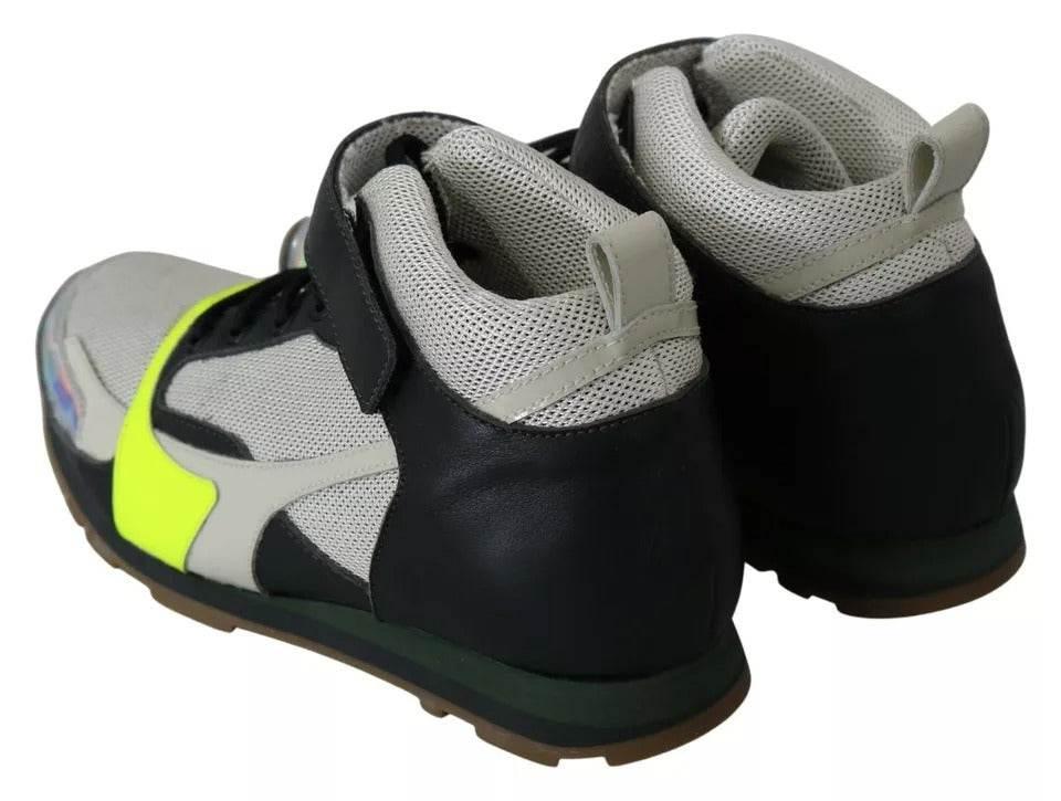 Jil Sander Fog Gray Neon Green Black Lace-Up Strap Shoes - Hilstor