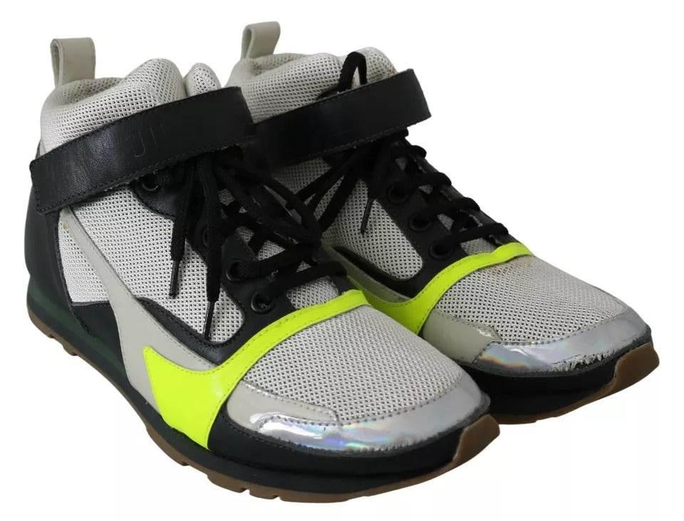 Jil Sander Fog Gray Neon Green Black Lace-Up Strap Shoes - Hilstor