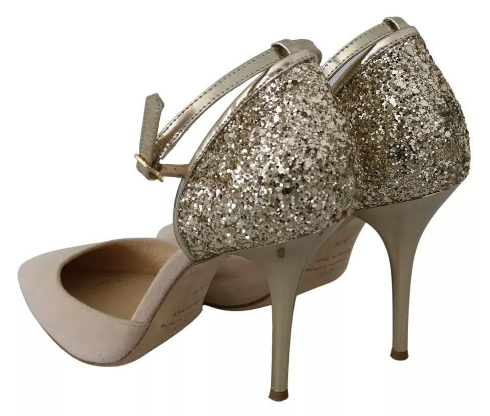Elisabetta Franchi Beige Linen Ankle Strap High Heels Shoes - Hilstor