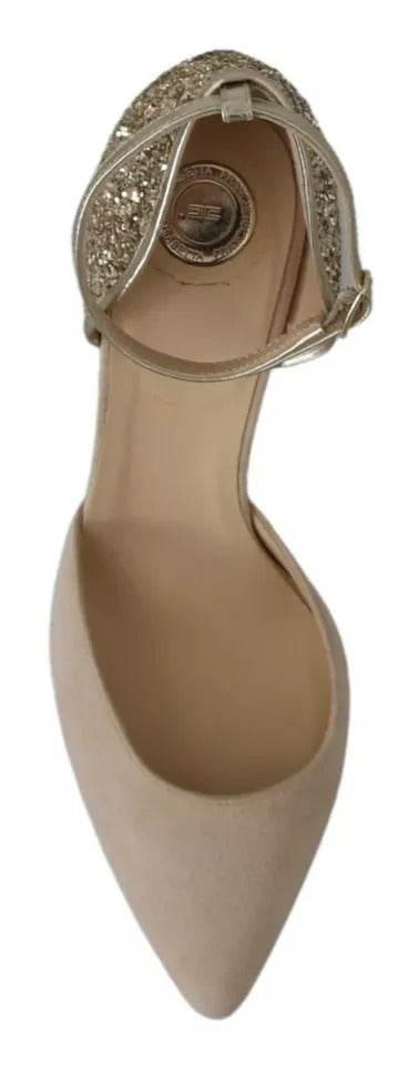 Elisabetta Franchi Beige Linen Ankle Strap High Heels Shoes - Hilstor