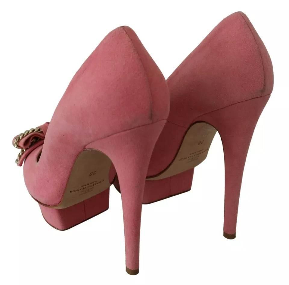 Elisabetta Franchi Pink Bow Stiletto Heel Pumps Shoes - Hilstor