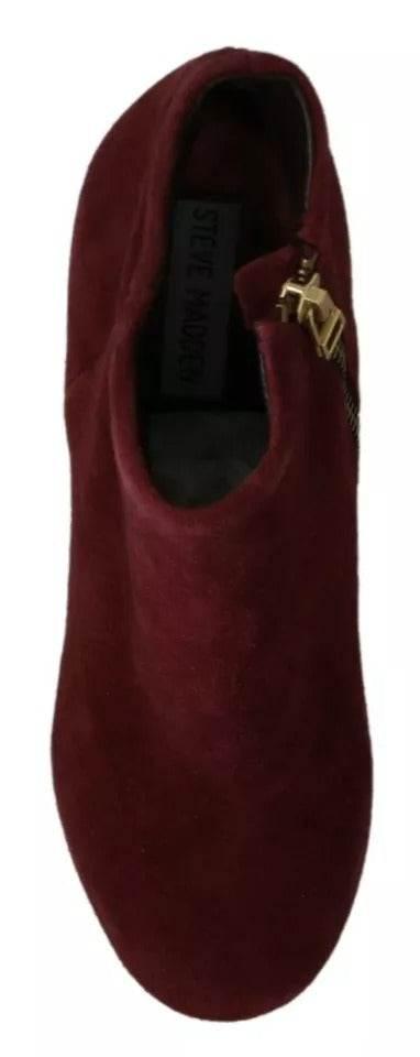 Steve Madden Maroon Blush Velvet Suede Penelope Ankle Boots Shoes - Hilstor
