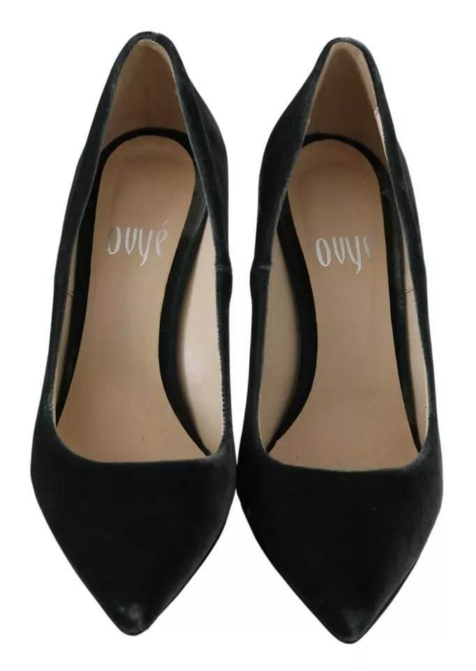 Ovyé Gray Velvet Dress Stiletto Pumps Shoes - Hilstor