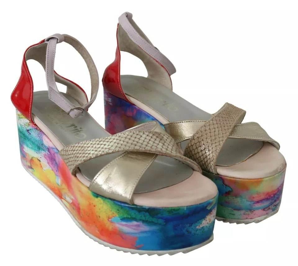 EBARRITO Multicolor Leather Ankle Strap Wedge Heel Sandals Shoes - Hilstor