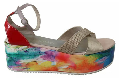 EBARRITO Multicolor Leather Ankle Strap Wedge Heel Sandals Shoes - Hilstor