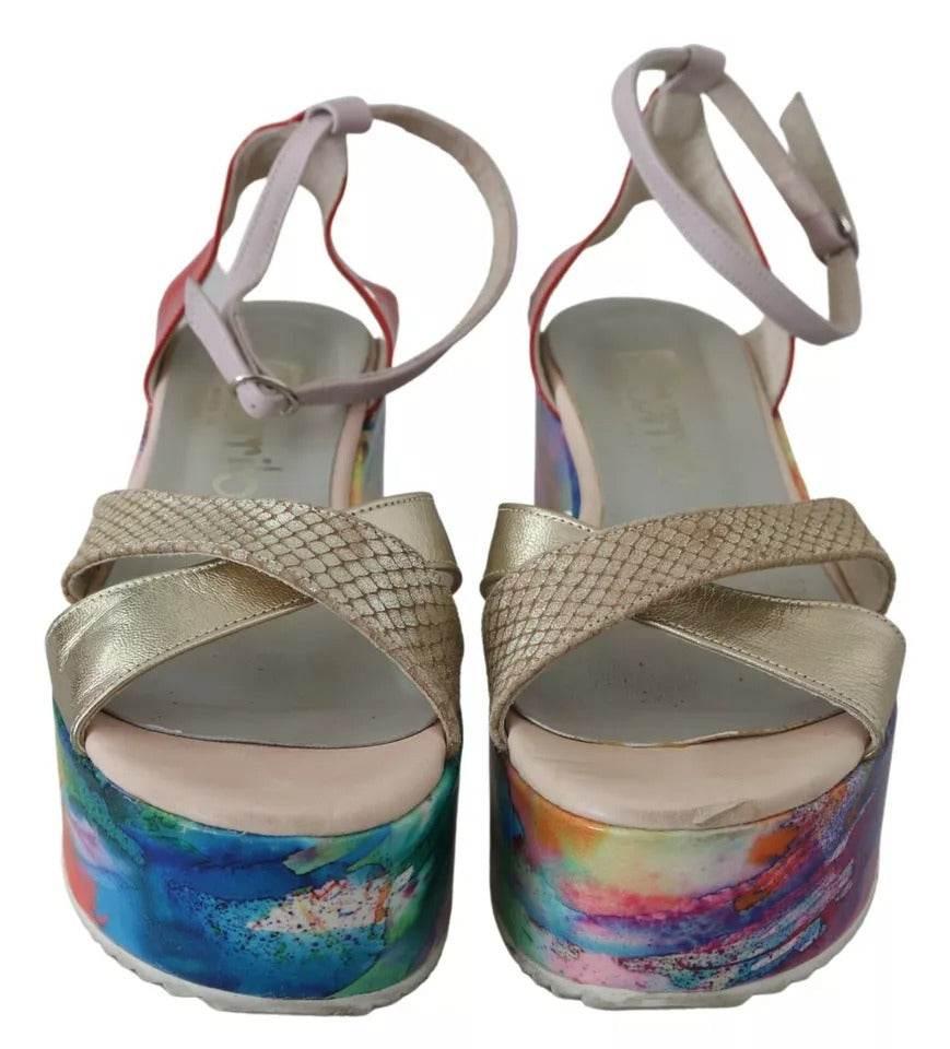 EBARRITO Multicolor Leather Ankle Strap Wedge Heel Sandals Shoes - Hilstor