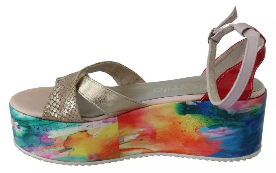 EBARRITO Multicolor Leather Ankle Strap Wedge Heel Sandals Shoes - Hilstor