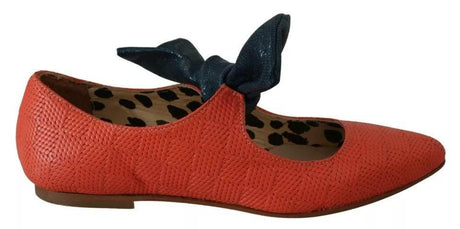 EBARRITO Orange Leather Bow Slip-on Loafers Ballet Flat Shoes - Hilstor