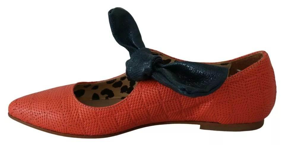 EBARRITO Orange Leather Bow Slip-on Loafers Ballet Flat Shoes - Hilstor