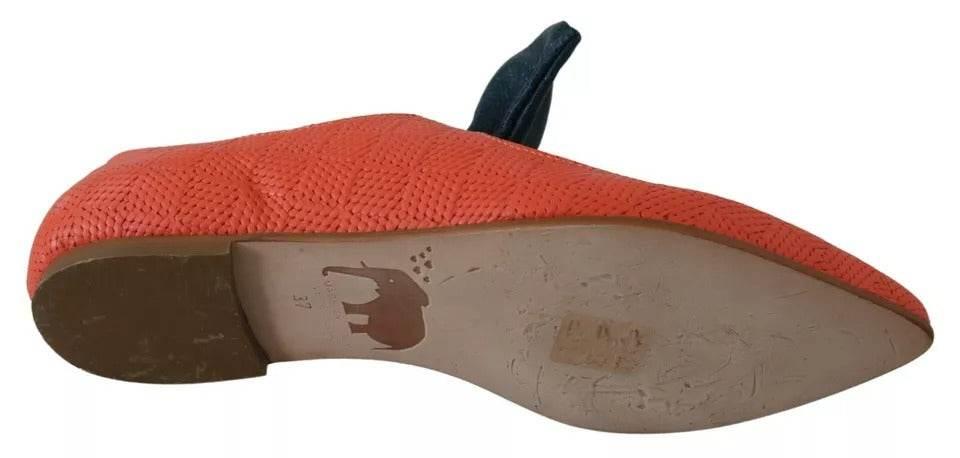 EBARRITO Orange Leather Bow Slip-on Loafers Ballet Flat Shoes - Hilstor