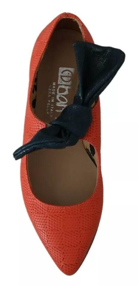 EBARRITO Orange Leather Bow Slip-on Loafers Ballet Flat Shoes - Hilstor
