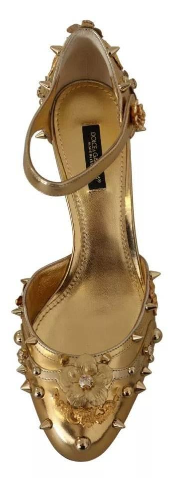 Dolce & Gabbana Gold Studs Vally Slingback Sandals Shoes - Hilstor