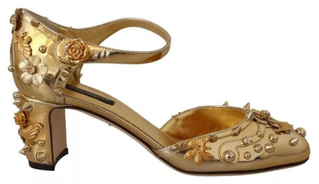 Dolce & Gabbana Gold Studs Vally Slingback Sandals Shoes - Hilstor