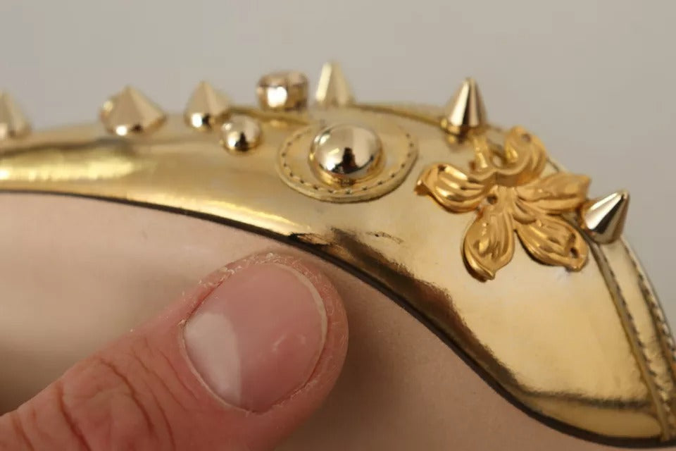 Dolce &amp; Gabbana Gold Studs Vally Slingback Sandaler Sko