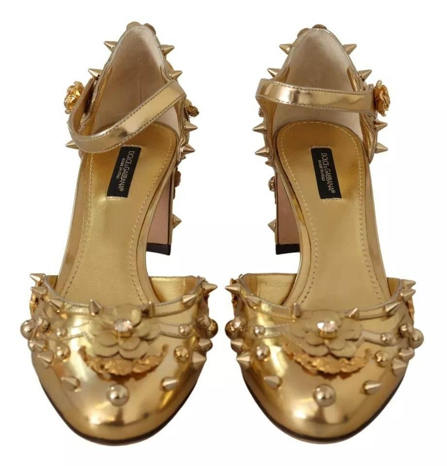 Dolce & Gabbana Gold Studs Vally Slingback Sandals Shoes - Hilstor