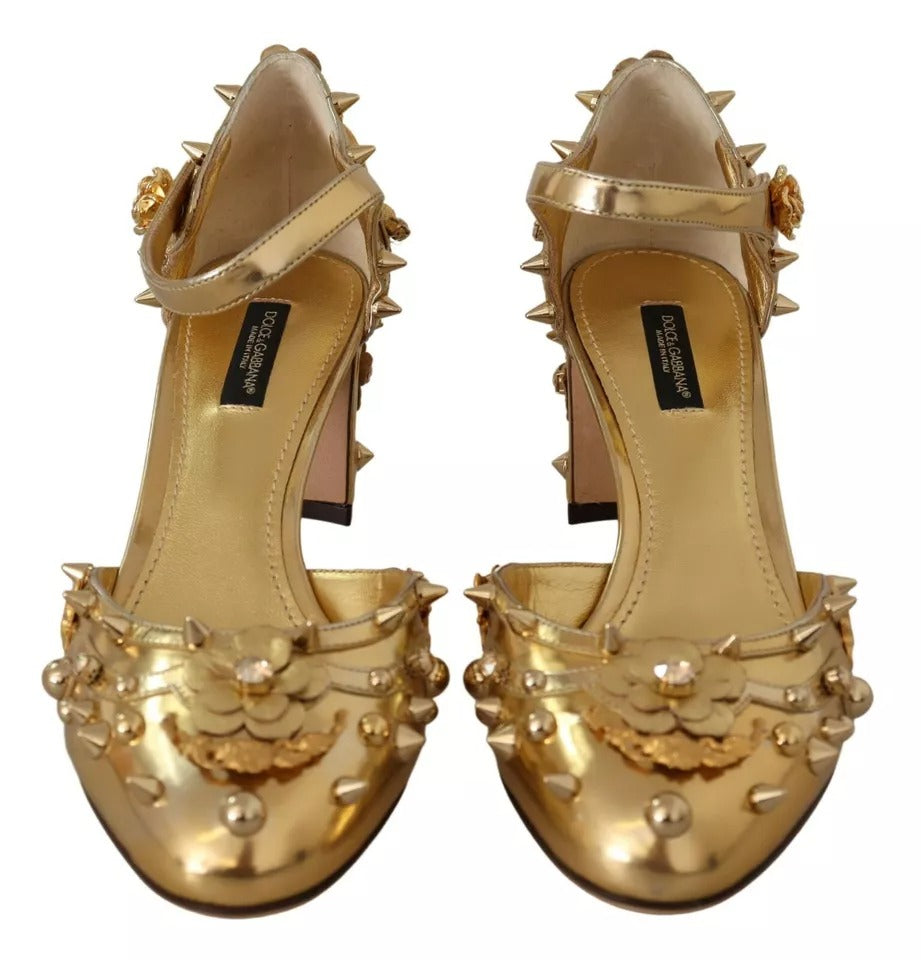Dolce &amp; Gabbana Gold Studs Vally Slingback Sandaler Sko