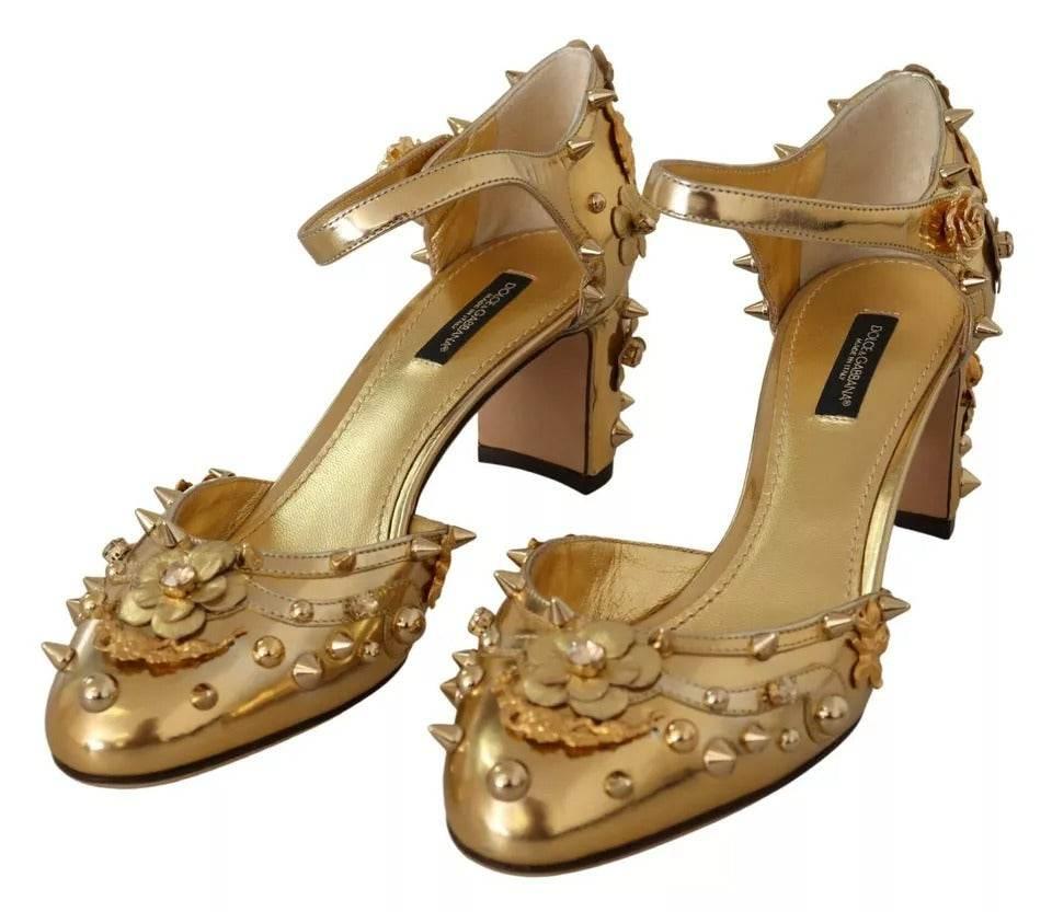Dolce & Gabbana Gold Studs Vally Slingback Sandals Shoes - Hilstor