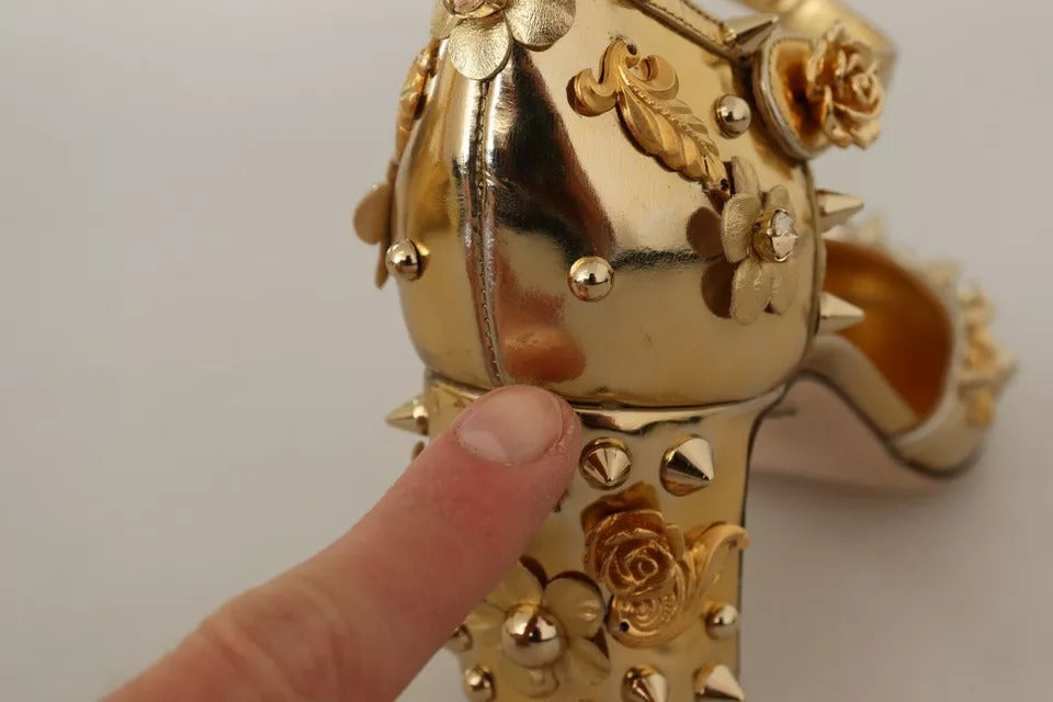Dolce &amp; Gabbana Gold Studs Vally Slingback Sandaler Sko