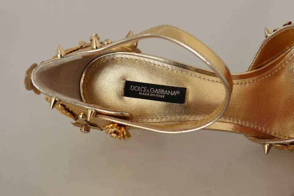 Dolce & Gabbana Gold Studs Vally Slingback Sandals Shoes - Hilstor