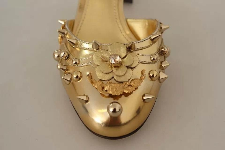 Dolce & Gabbana Gold Studs Vally Slingback Sandals Shoes - Hilstor