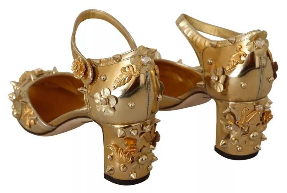 Dolce & Gabbana Gold Studs Vally Slingback Sandals Shoes - Hilstor