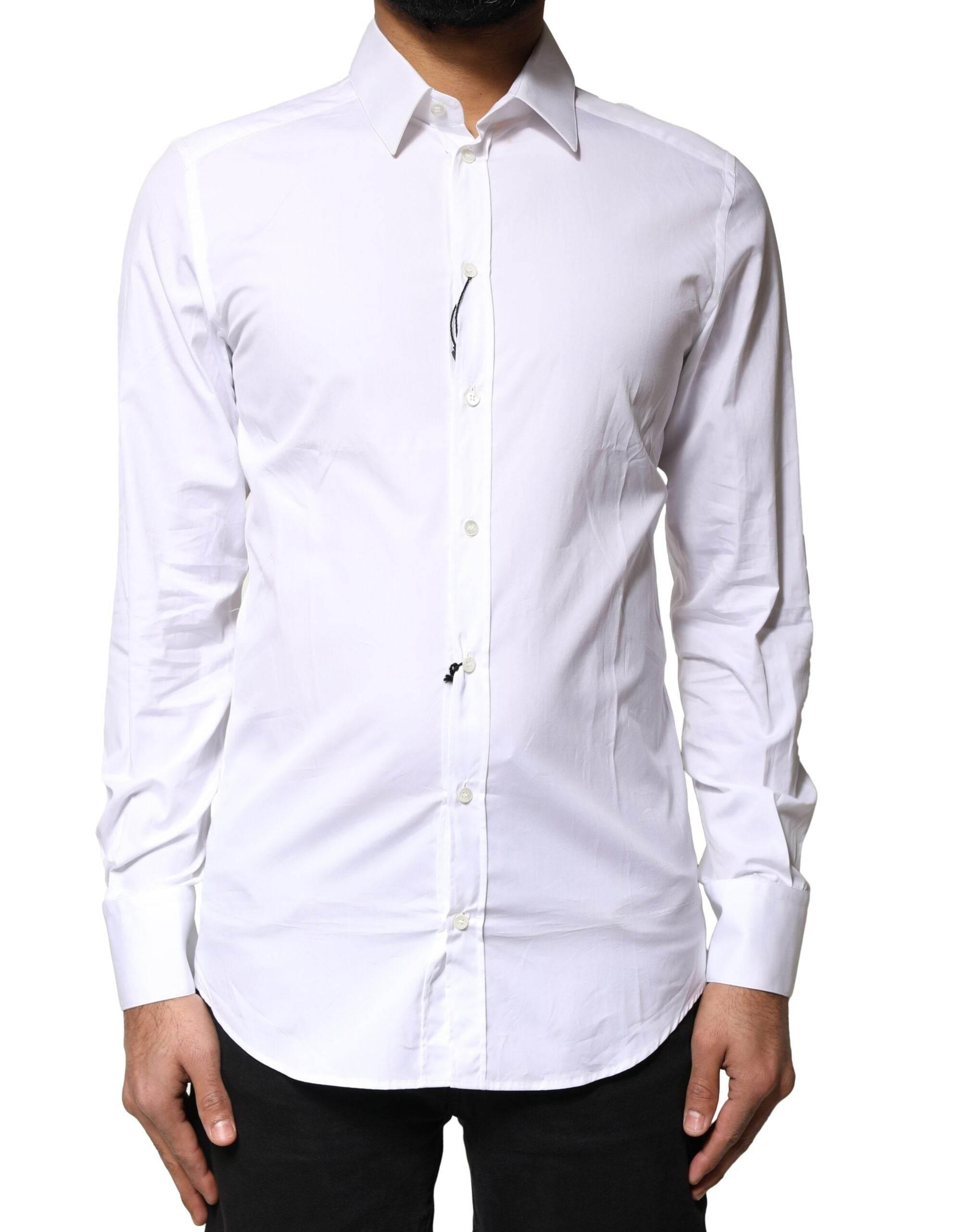 Dolce & Gabbana White GOLD Cotton Long Sleeves Men Dress Shirt - Hilstor