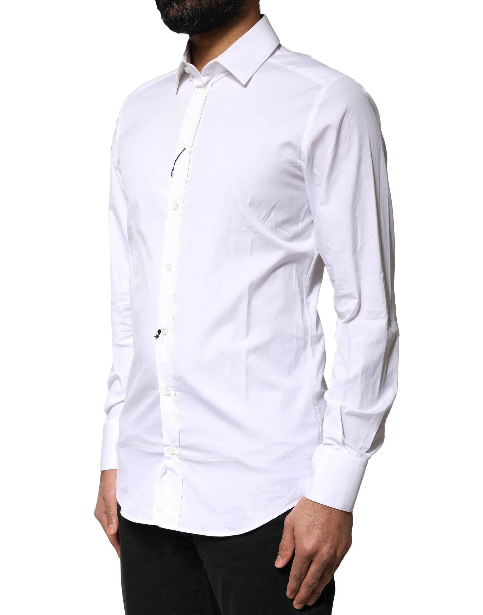 Dolce & Gabbana White GOLD Cotton Long Sleeves Men Dress Shirt - Hilstor