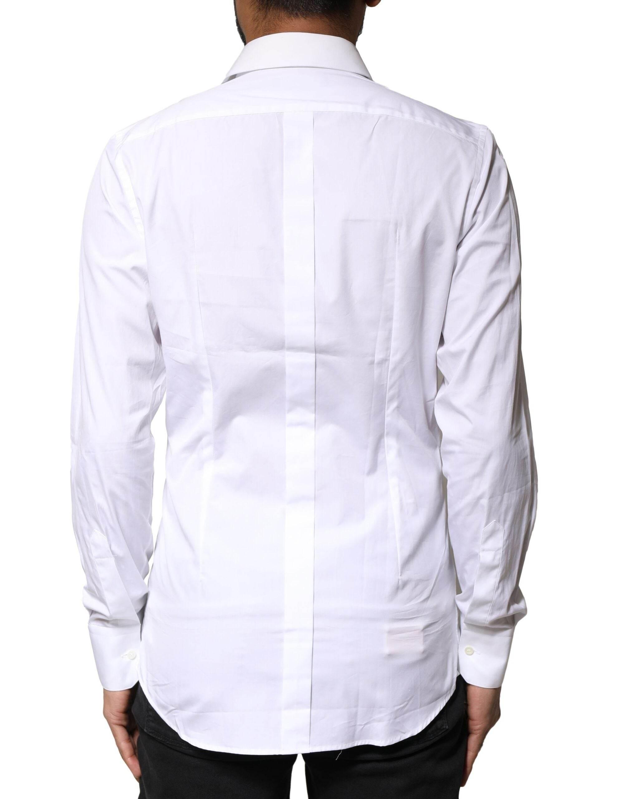 Dolce & Gabbana White GOLD Cotton Long Sleeves Men Dress Shirt - Hilstor