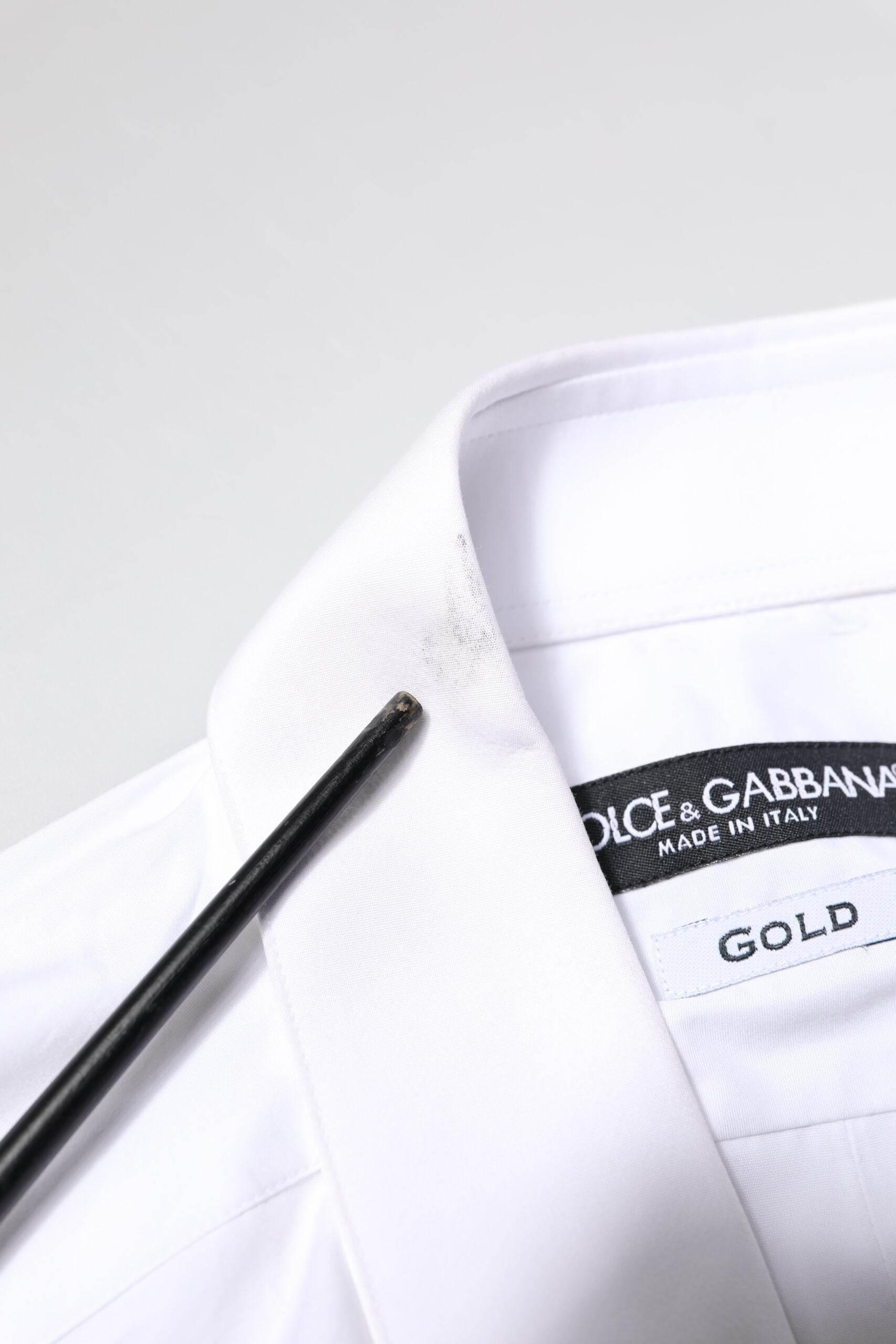 Dolce & Gabbana White GOLD Cotton Long Sleeves Men Dress Shirt - Hilstor