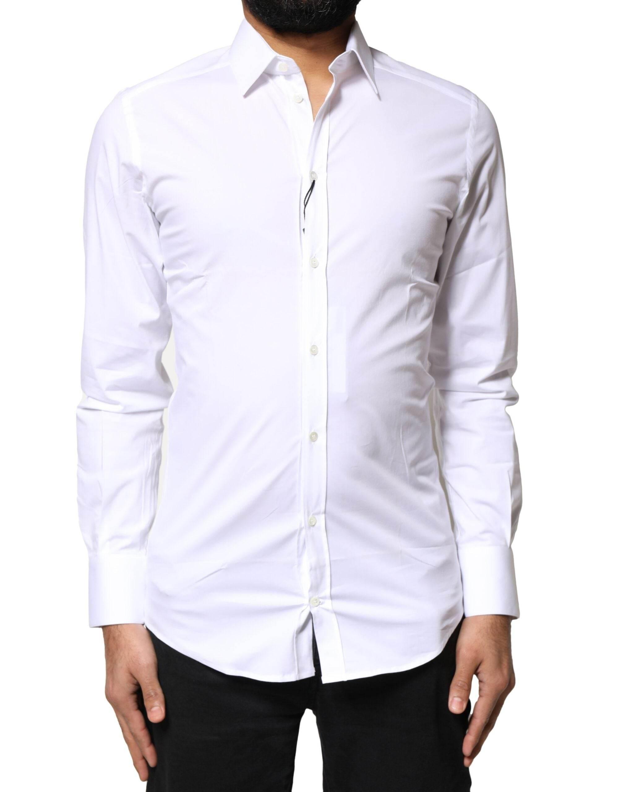 Dolce & Gabbana White GOLD Cotton Long Sleeves Dress Shirt - Hilstor