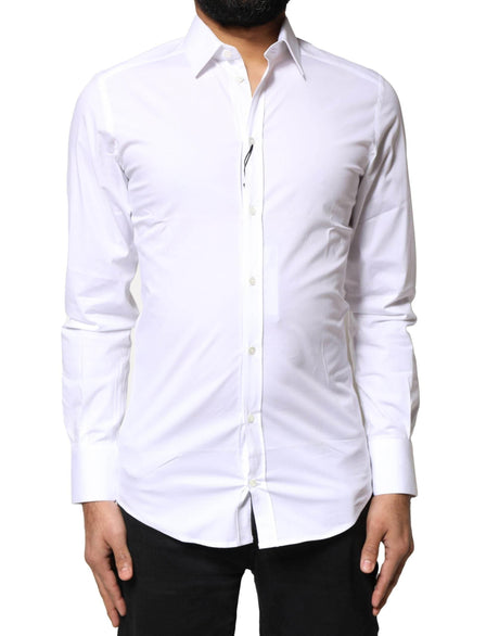 Dolce & Gabbana White GOLD Cotton Long Sleeves Dress Shirt - Hilstor