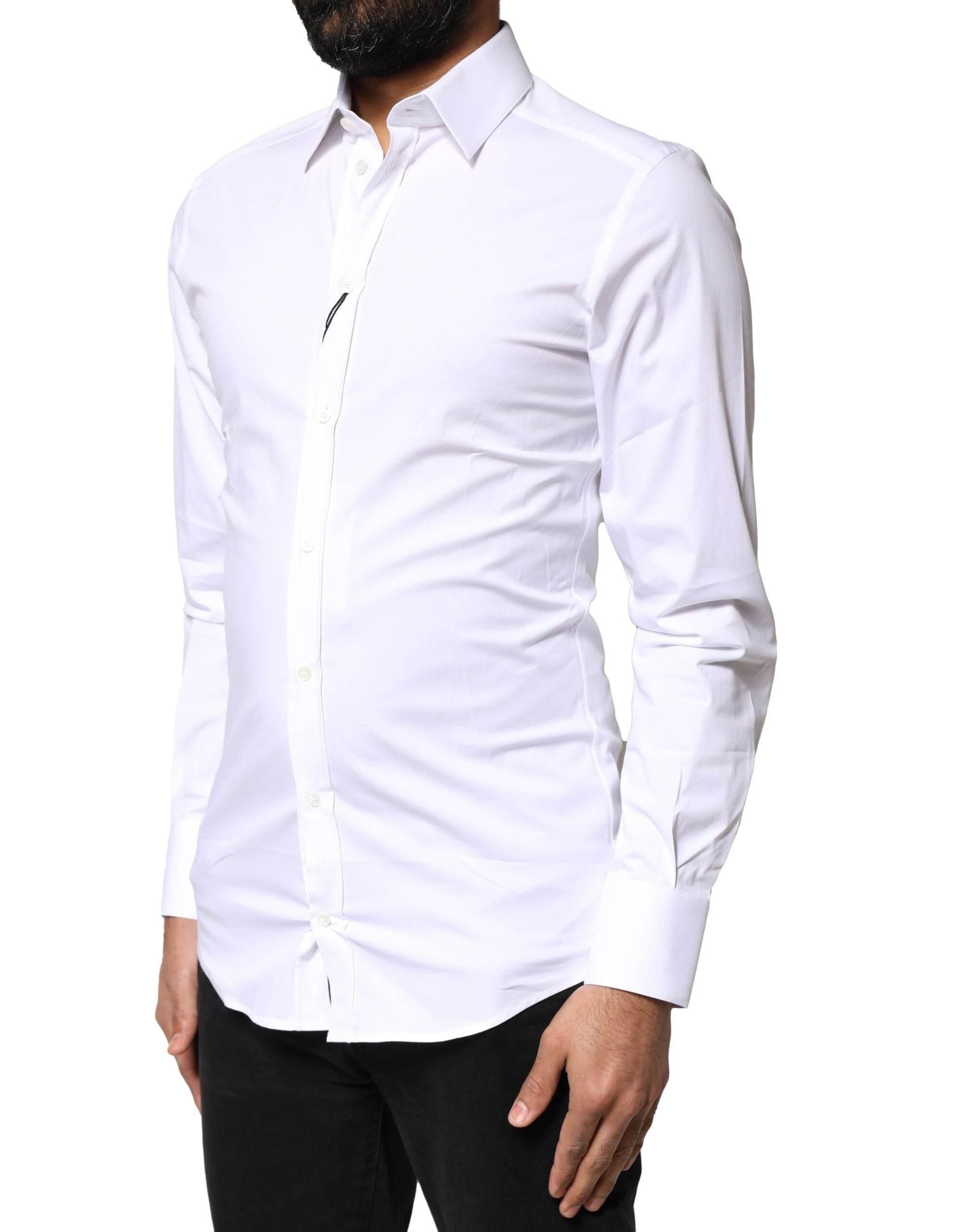 Dolce & Gabbana White GOLD Cotton Long Sleeves Dress Shirt - Hilstor