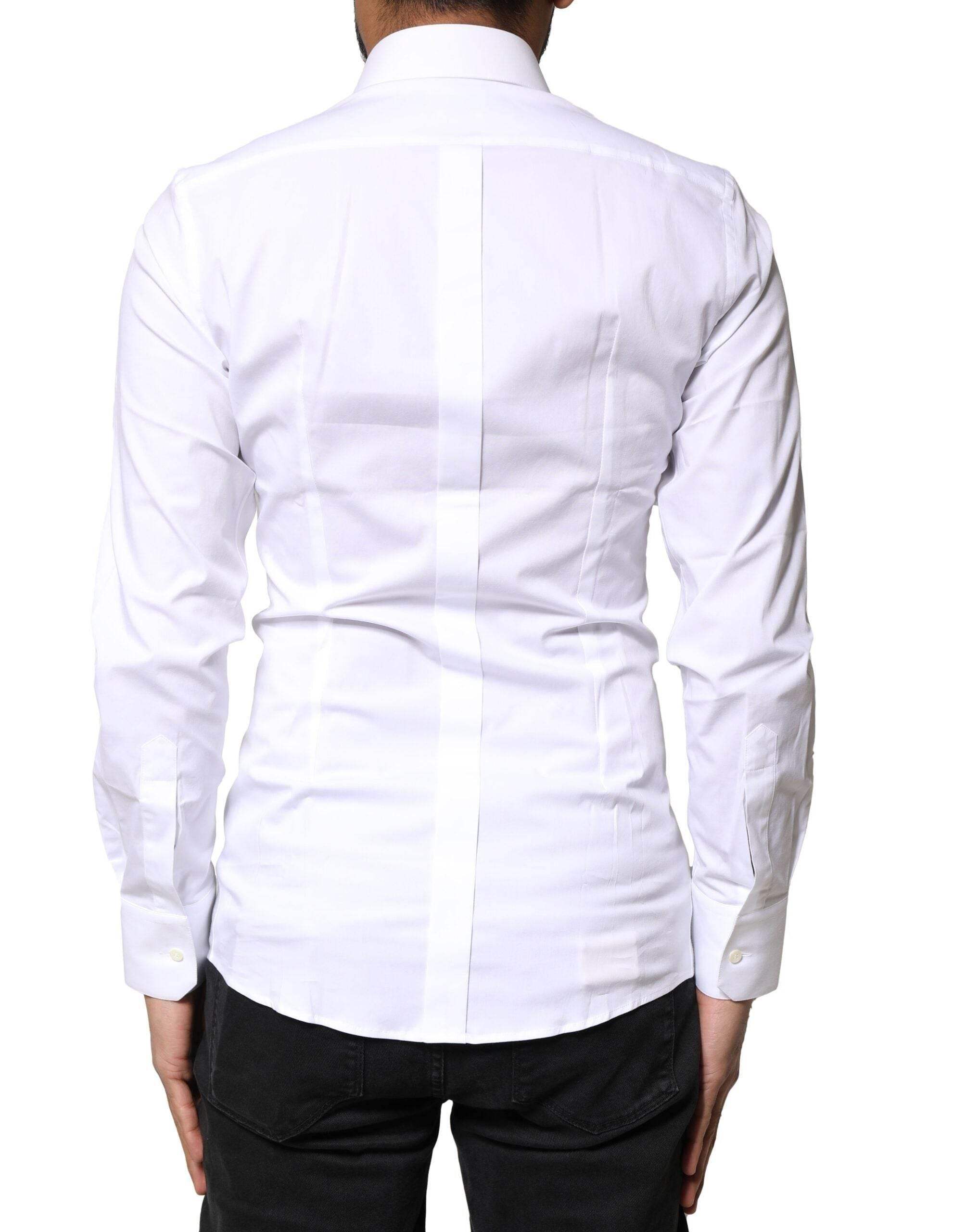 Dolce & Gabbana White GOLD Cotton Long Sleeves Dress Shirt - Hilstor