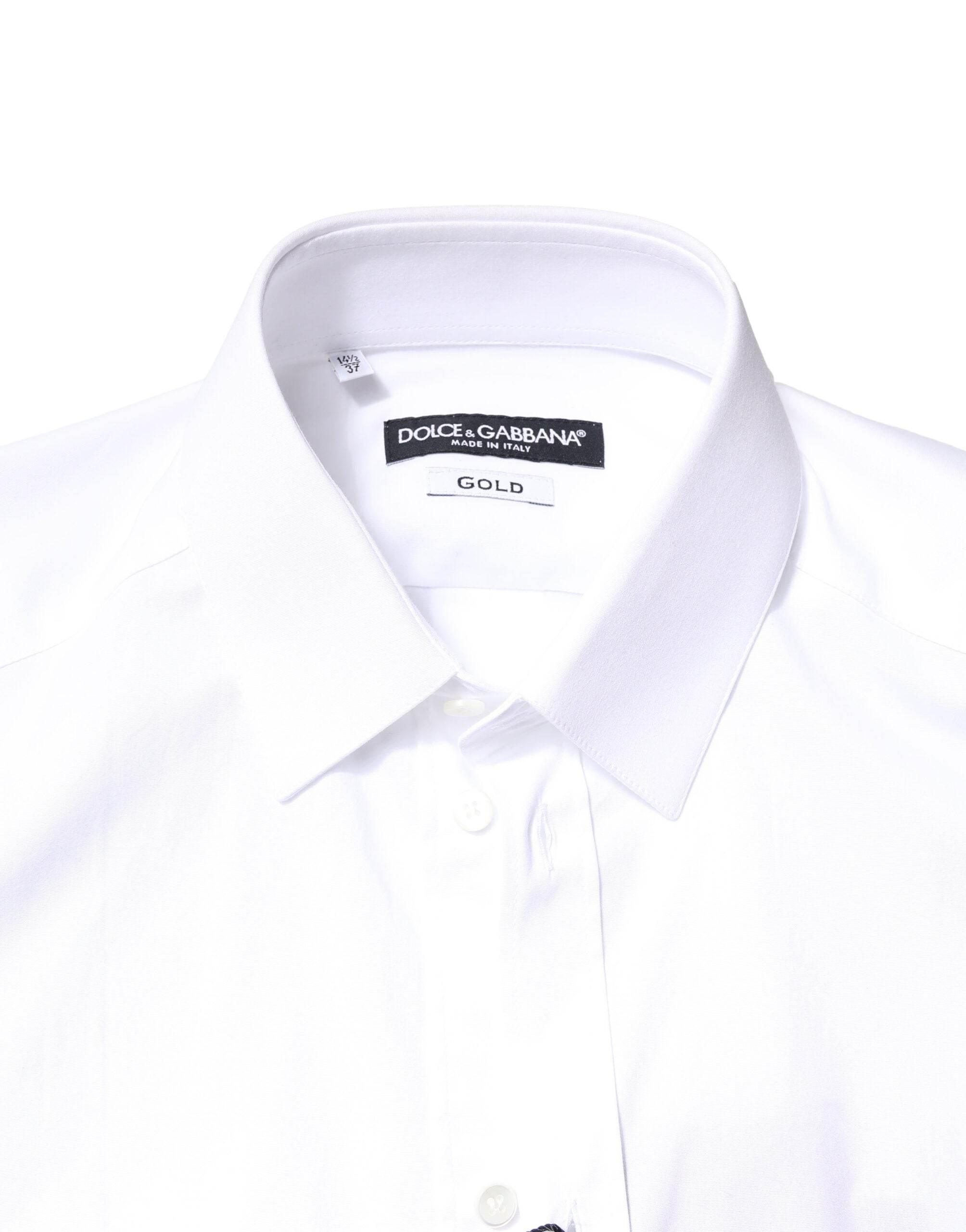 Dolce & Gabbana White GOLD Cotton Long Sleeves Dress Shirt - Hilstor