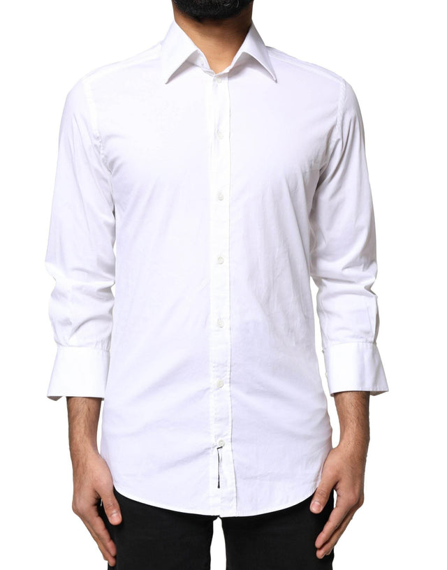 Dolce & Gabbana White GOLD Cotton Long Sleeves Men Dress Shirt - Hilstor