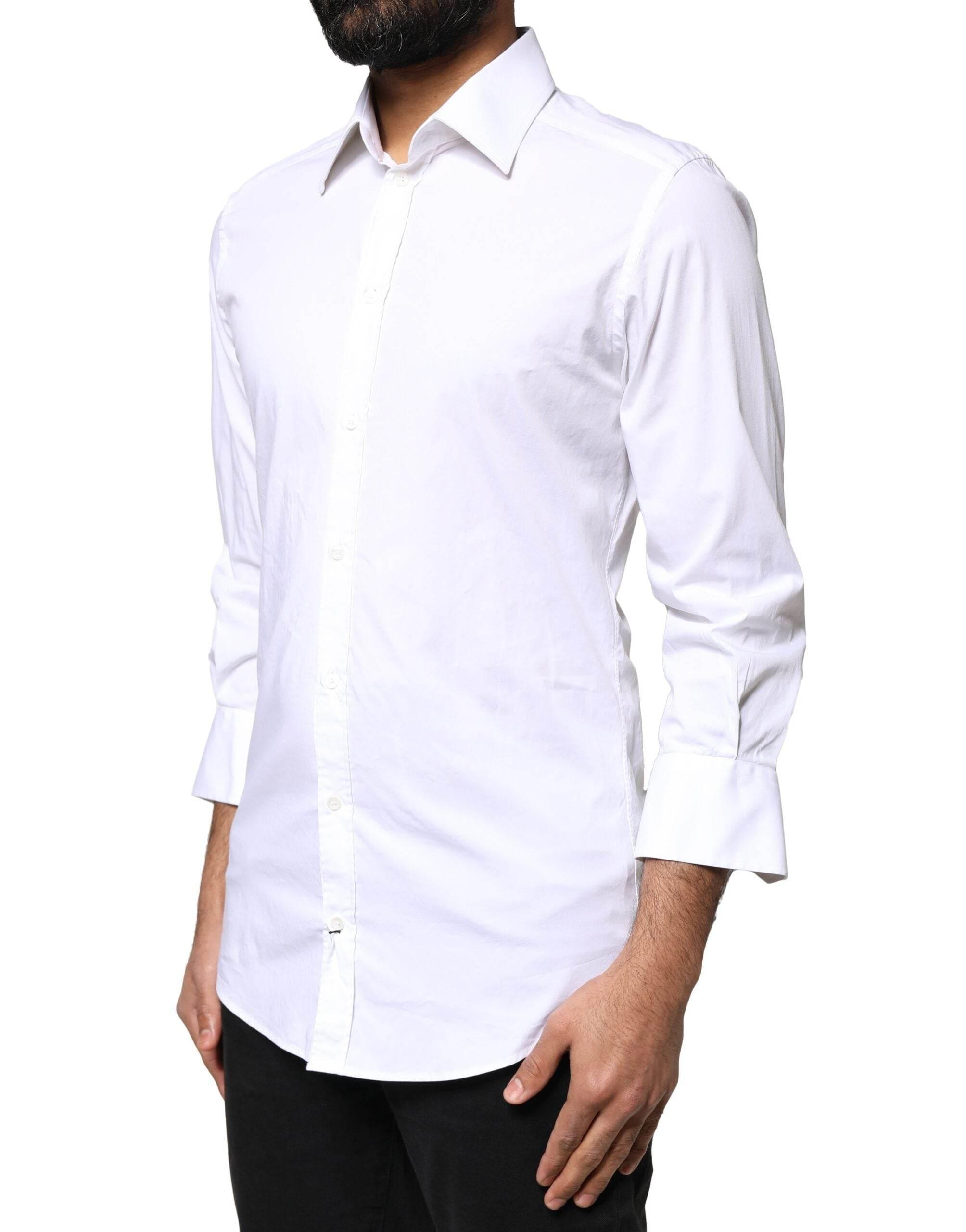Dolce & Gabbana White GOLD Cotton Long Sleeves Men Dress Shirt - Hilstor