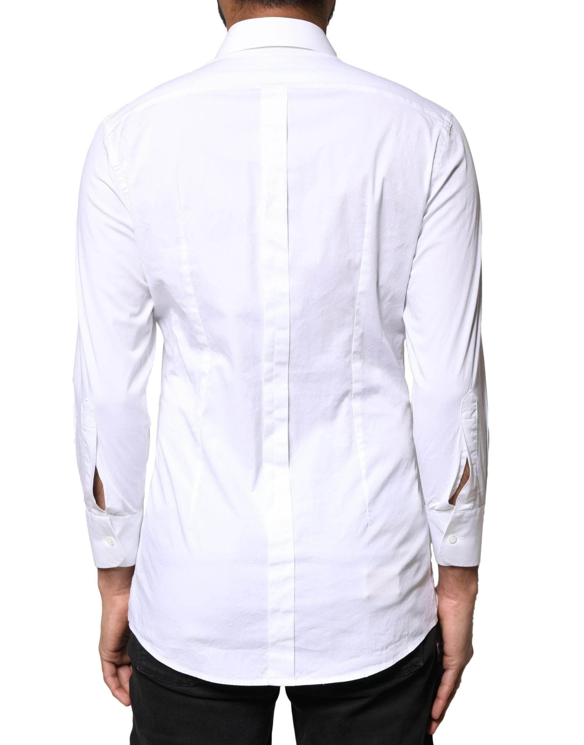Dolce & Gabbana White GOLD Cotton Long Sleeves Men Dress Shirt - Hilstor