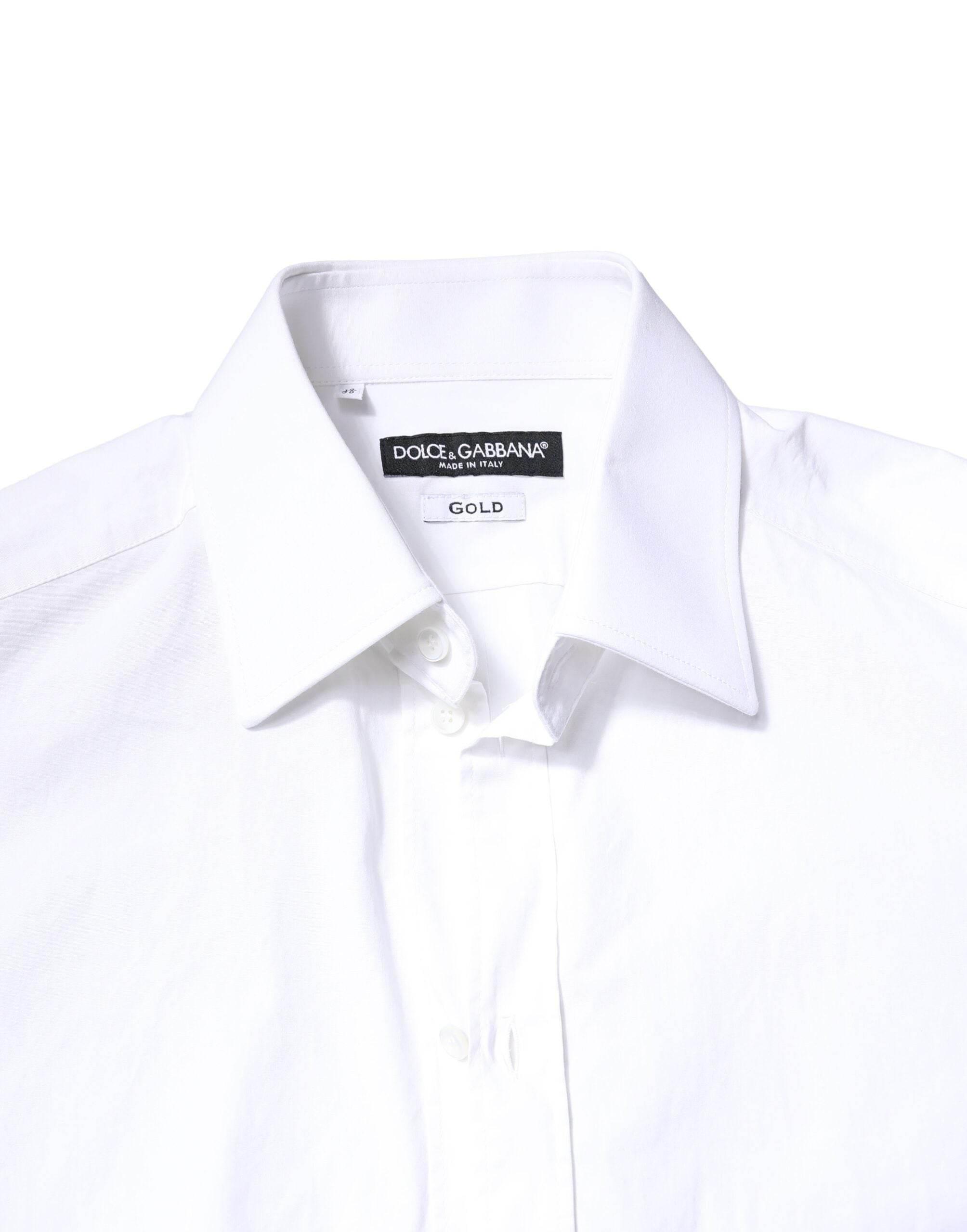 Dolce & Gabbana White GOLD Cotton Long Sleeves Men Dress Shirt - Hilstor