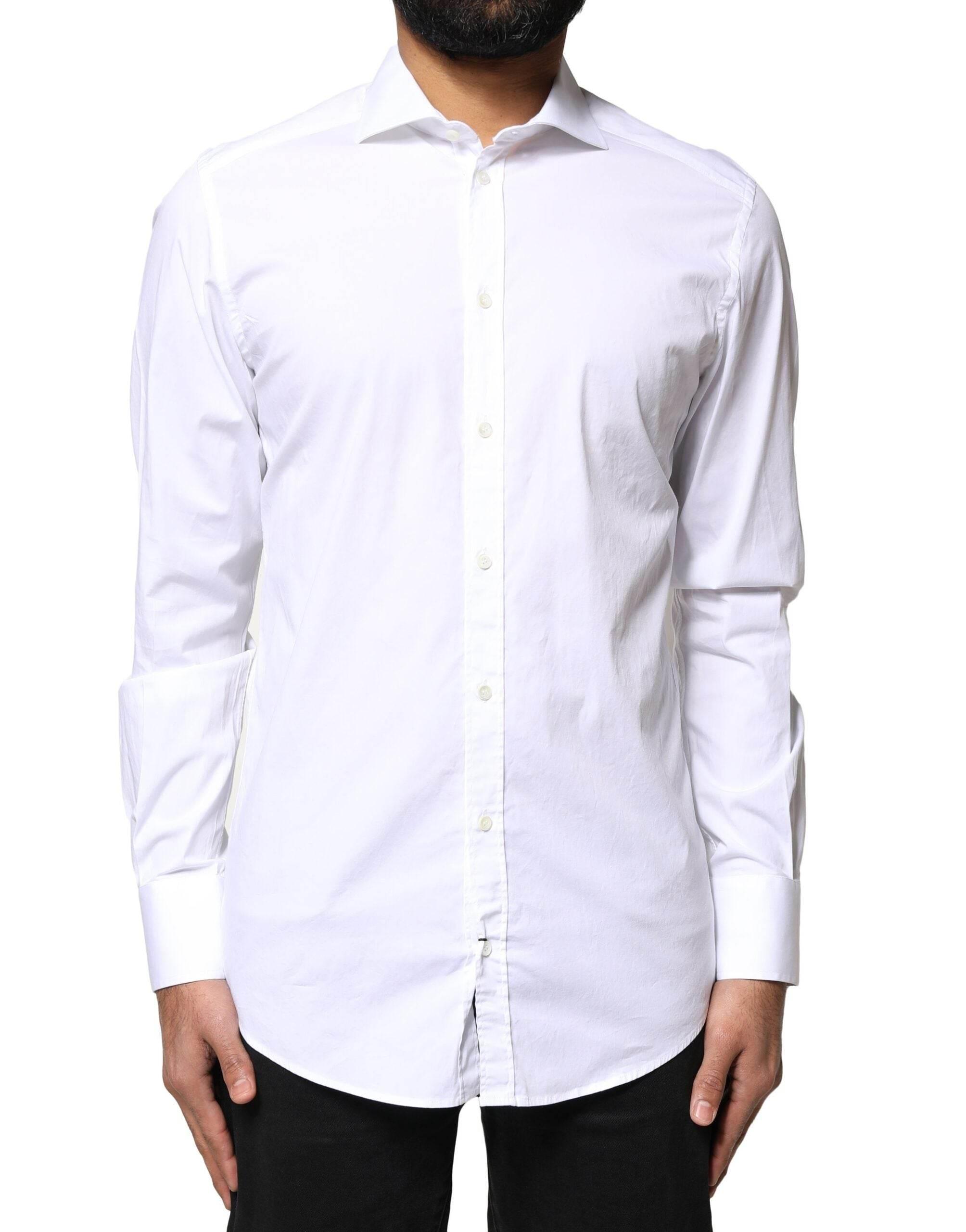 Dolce & Gabbana White GOLD Cotton Long Sleeves Dress Shirt - Hilstor