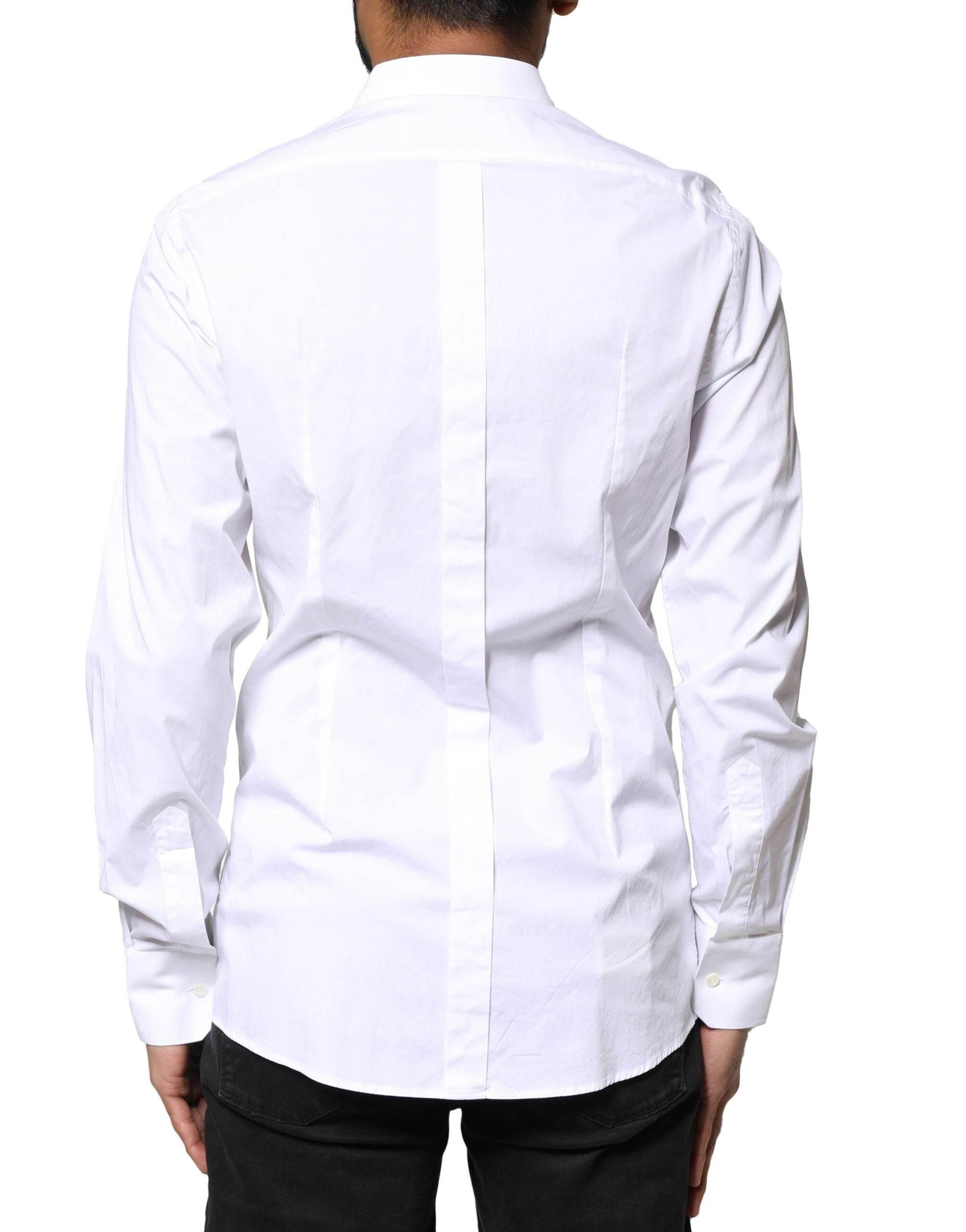 Dolce & Gabbana White GOLD Cotton Long Sleeves Dress Shirt - Hilstor