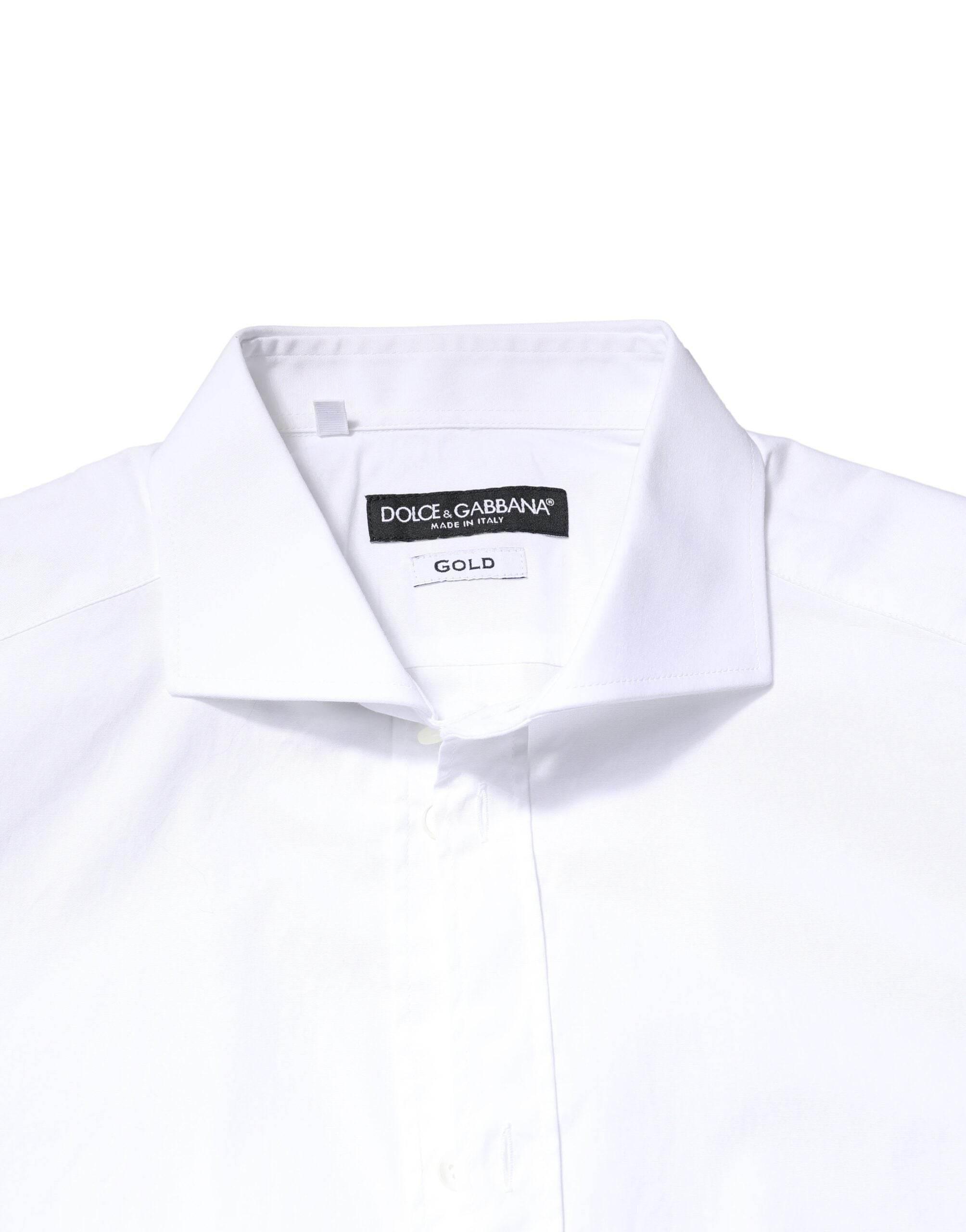 Dolce & Gabbana White GOLD Cotton Long Sleeves Dress Shirt - Hilstor