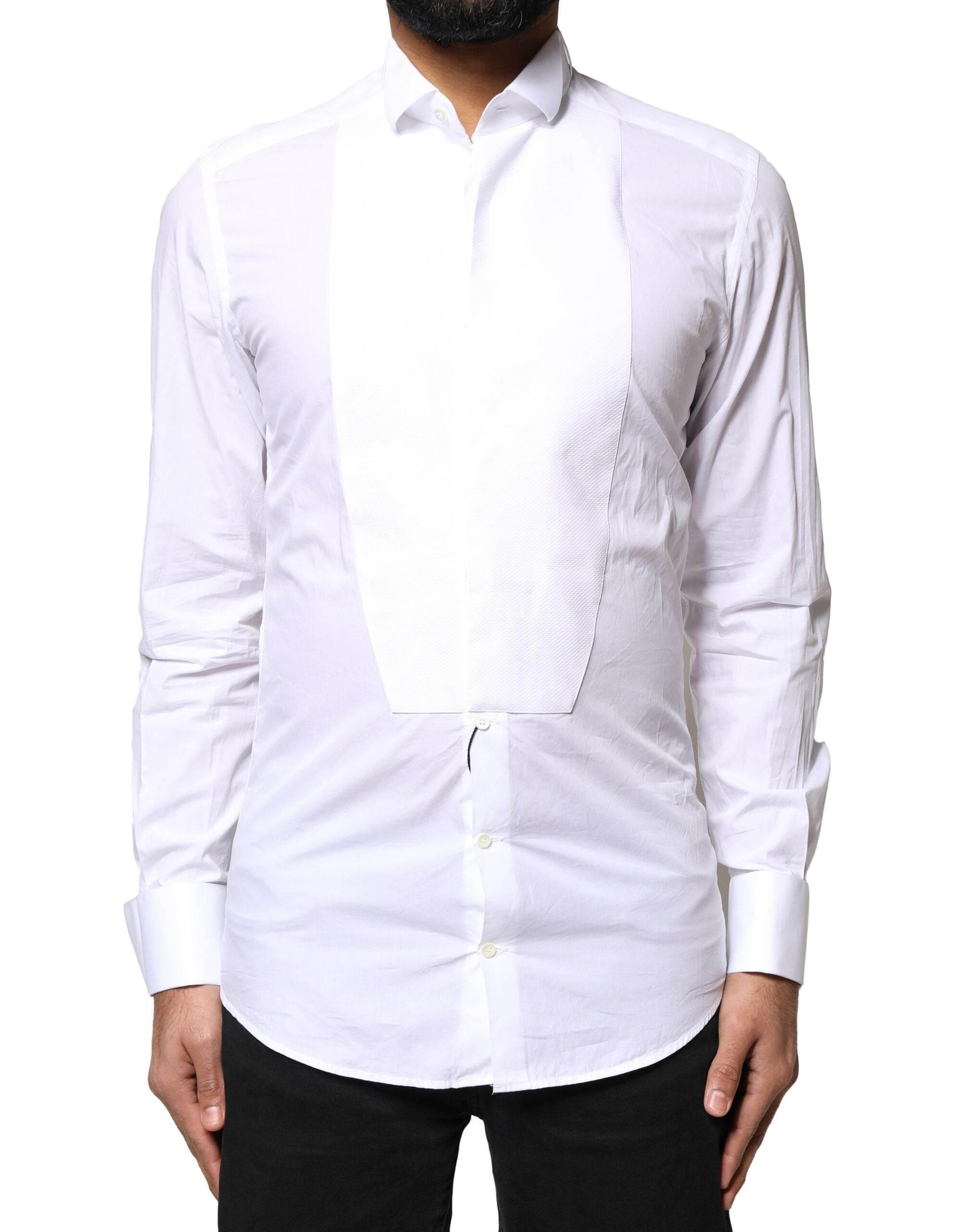 Dolce & Gabbana White GOLD CottonPoplin Bib Formal Dress Shirt - Hilstor