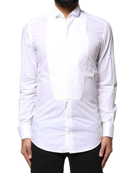 Dolce & Gabbana White GOLD CottonPoplin Bib Formal Dress Shirt - Hilstor