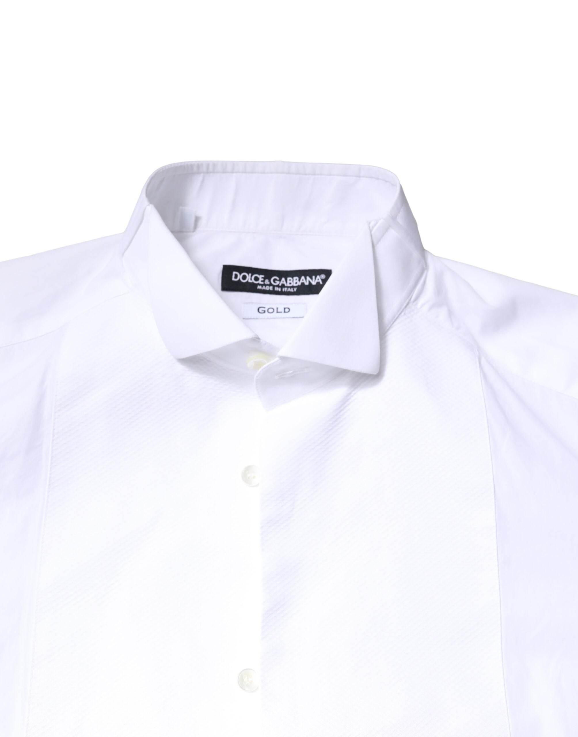 Dolce & Gabbana White GOLD CottonPoplin Bib Formal Dress Shirt - Hilstor