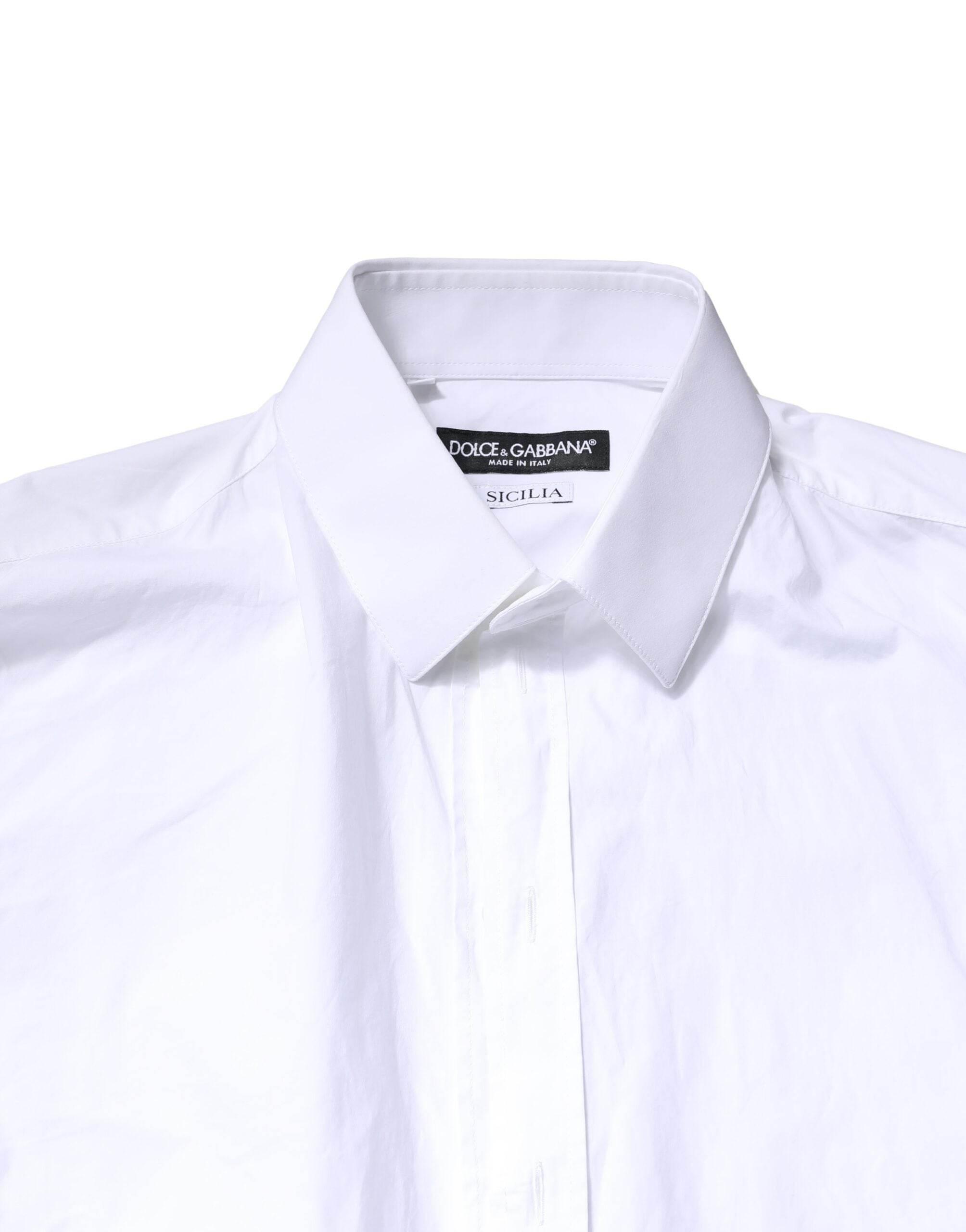 Dolce & Gabbana White SICILIA Cotton Formal Men Dress Shirt - Hilstor